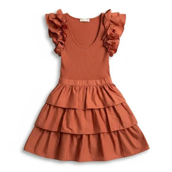 Ulla Johnson Orange Rust Ruffle Dress SZ 0 Spring - Picture 2 of 12